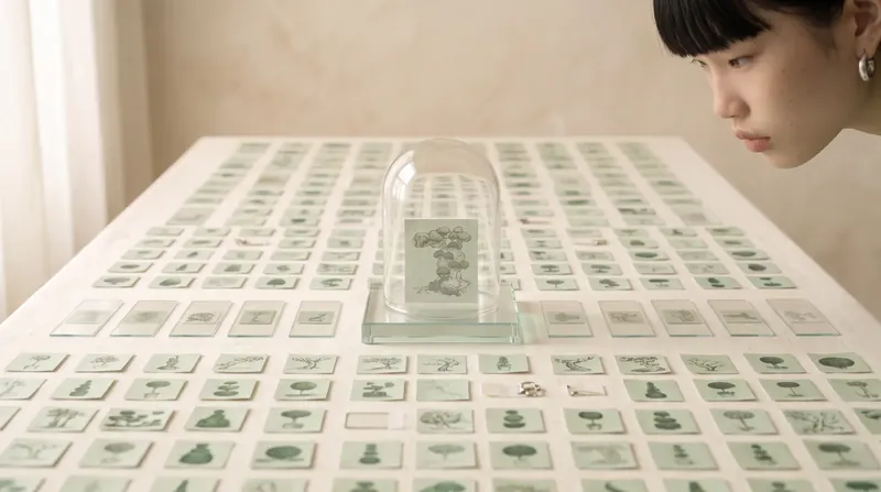 A microscope lens lowered close over the toe of a green leather shoe in sharp close-up.